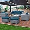 Lviden 6 Pieces Wicker Patio Furniture Sets Outdoor Conversation Set PE Rattan Sectional Sofa Couch with Storage Table and Peacock Blue Cushions