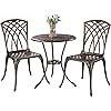 ZOTORUN Bistro Set 3 Piece Cast Aluminum Patio Furniture Sets 2 Chairs and 1 Round Table with Umbrella Hole for Outdoor, Patio Balcony, Bronze