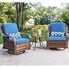 PHI VILLA Oversized Outdoor Swivel Rocker Chairs Set 3 Piece with 1 Table and 2 Rocking & Swivel Chairs Support 350lbs Navy Blue Wicker Outdoor Furniture Patio Conversation Set