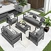 Solaste Aluminum Patio Furniture Set,7 Seats Modern Outdoor Conversation Set Sectional Sofa with Upgrade Cushion and Coffee Table,Grey