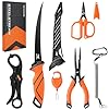 KastKing SteelStream 6pc Fishing Tool Kit - Corrosion Resistant Fishing Pliers with Lanyard, Fillet Knife, Floating Fish Lip Gripper, Fishing Braid Scissors, Tool Retractor, Fishing Gifts for Men