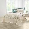 BrylaneHome Bedding Lightweight All Season Modern Amelia Quilted Damask Oversized Ultra Soft Bedspread - King, Ivory Seaglass