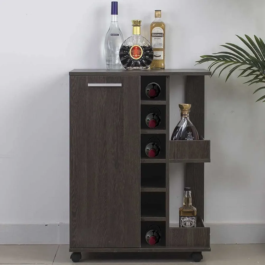 BAKAJI Mueble para Bar, botellero de Vino, de Madera, para 6 Copas de Amaretto, ingeniería, 60x37x82cm