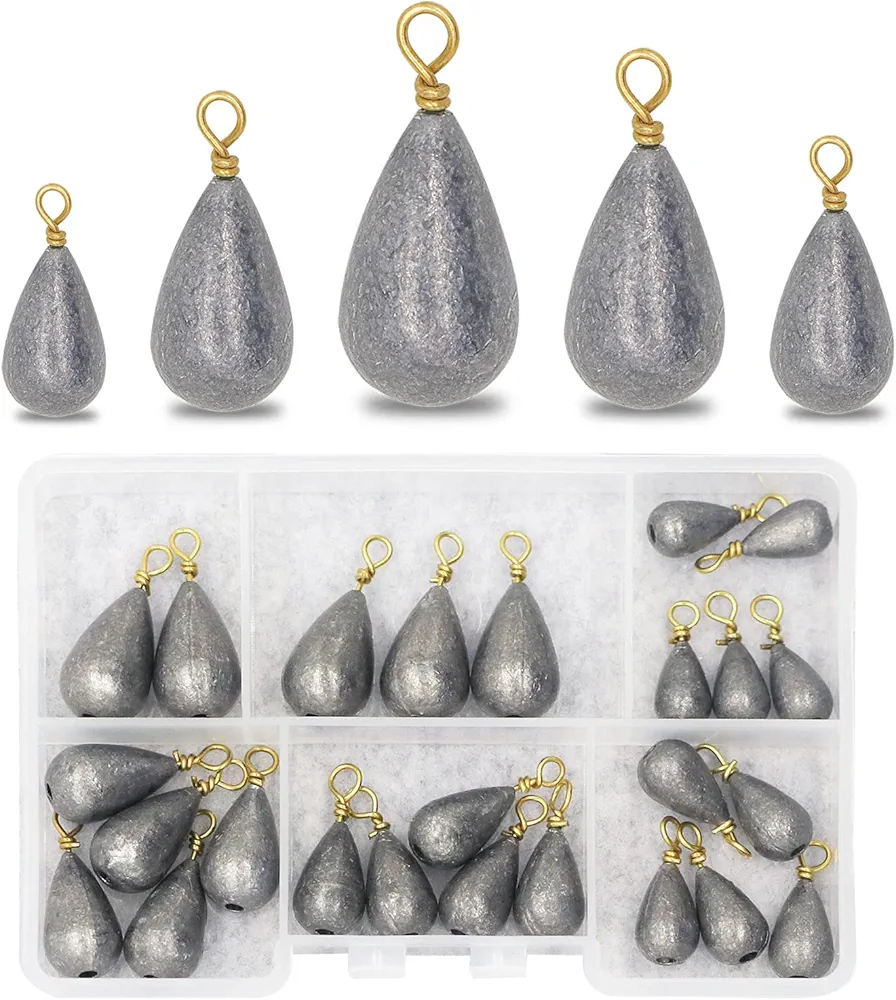 Fishing Weights Sinkers Kit, 25pcs Various Bass Casting Weights Drop Shot Sinkers Catfish Weights Sinkers for Saltwater Freshwater Fishing