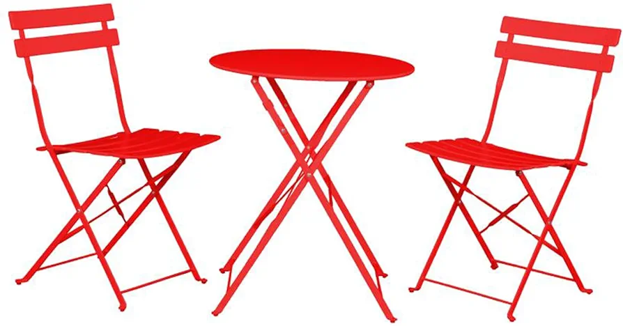 Indoor/Outdoor 3-Piece Foldable Bistro Set, Folding Outdoor Patio Furniture Sets, 2 Chairs and 1 Table, Weather-Resistant Outdoor/Indoor Conversation Set for Patio (Red)