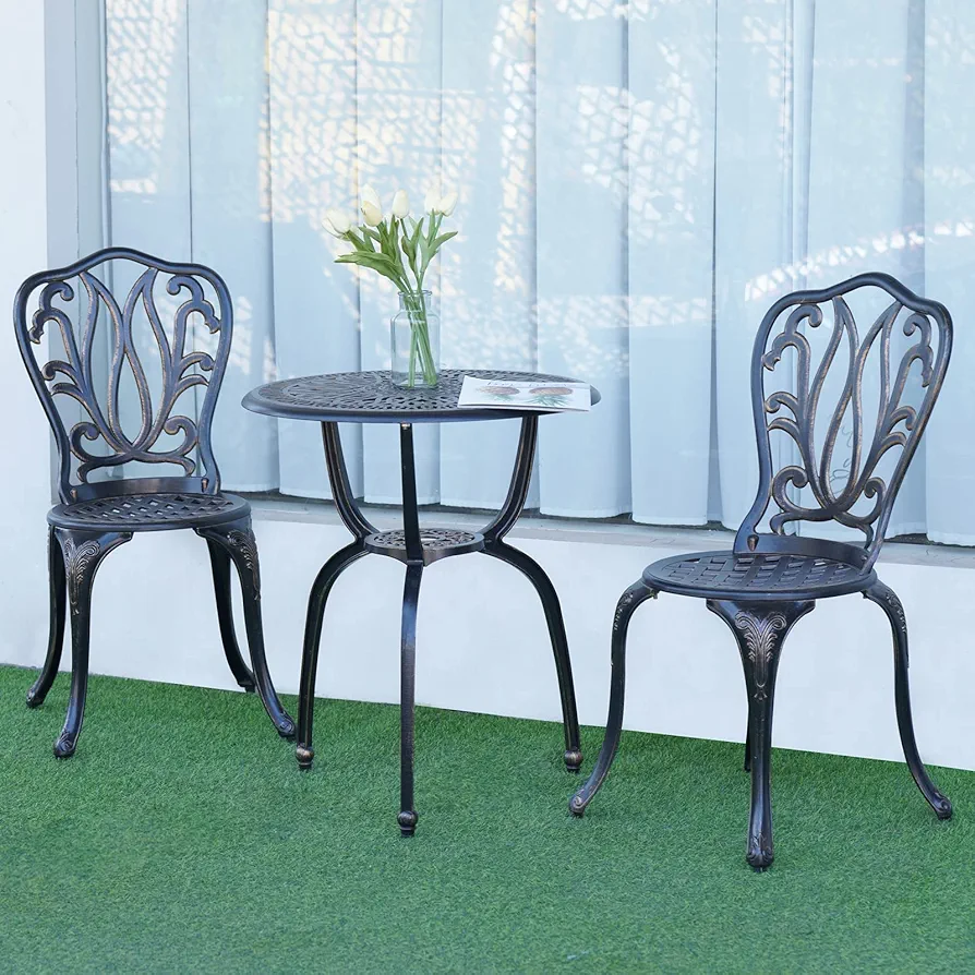 3-Piece Patio Bistro Furniture Set Cast-Aluminum Bistro Table Set for Lawn,Garden,Backyard (YILI Copper)