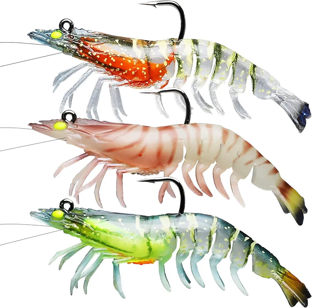 TRUSCEND Pre-rigged Fishing Jig Lures for Freshwater and Saltwater, Innovative Super Durable TPE Bass Lures, Lifelike Shrimp Crayfish Swimbait, Weedless Lure for Crappie Trout Walleye, Keep Separately