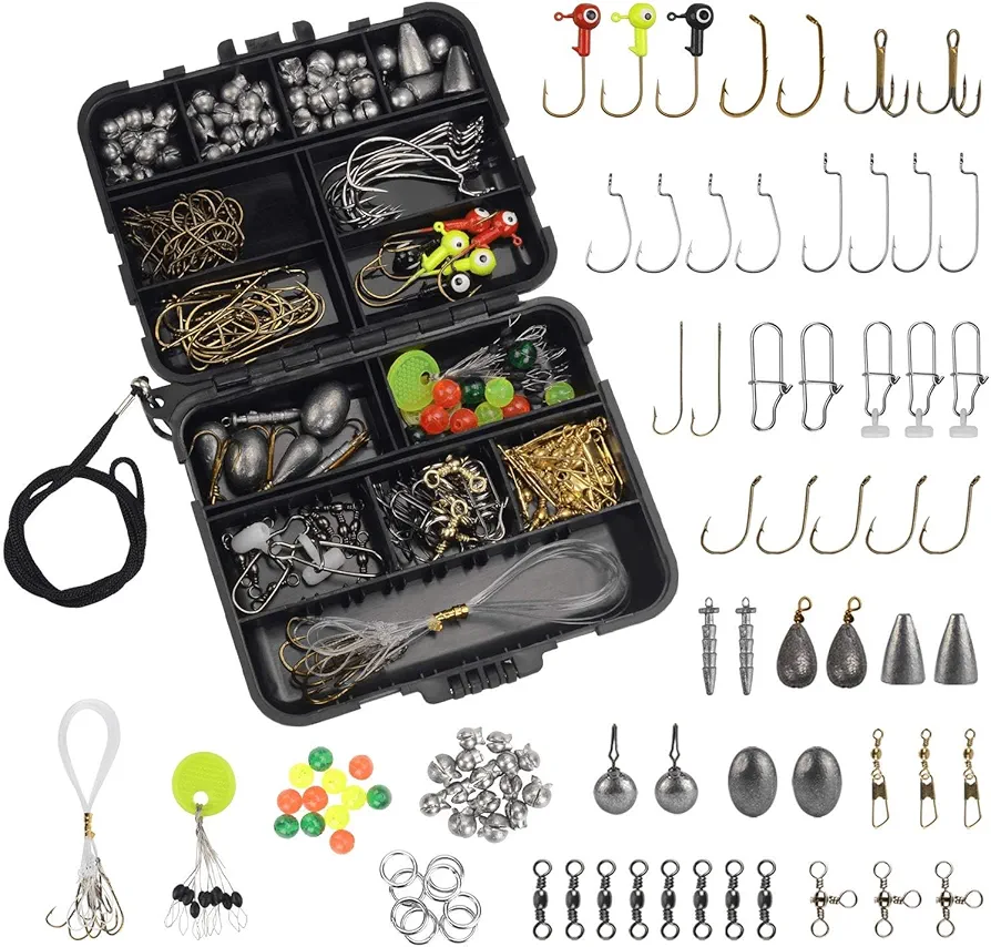 MadBite Freshwater Terminal Tackle Kits, 181 pcs, Fishing Hooks, Fishing Accessory Gear, Fishing Tackle, Fishing Weights & Sinkers, Jig Hooks, Floats and Bobbers