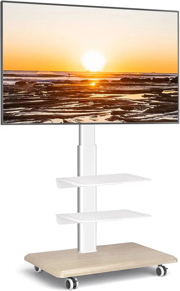 Rfiver Soporte TV Ruedas Soporte TV Suelo con 3 Baldas para TV de 26-65 Pulgadas de Plasma LED LCD, Blanco Soporte TV Pie con Giratorio y Altura Ajustable hasta 35 Kg, VESA Máx 400x400mm