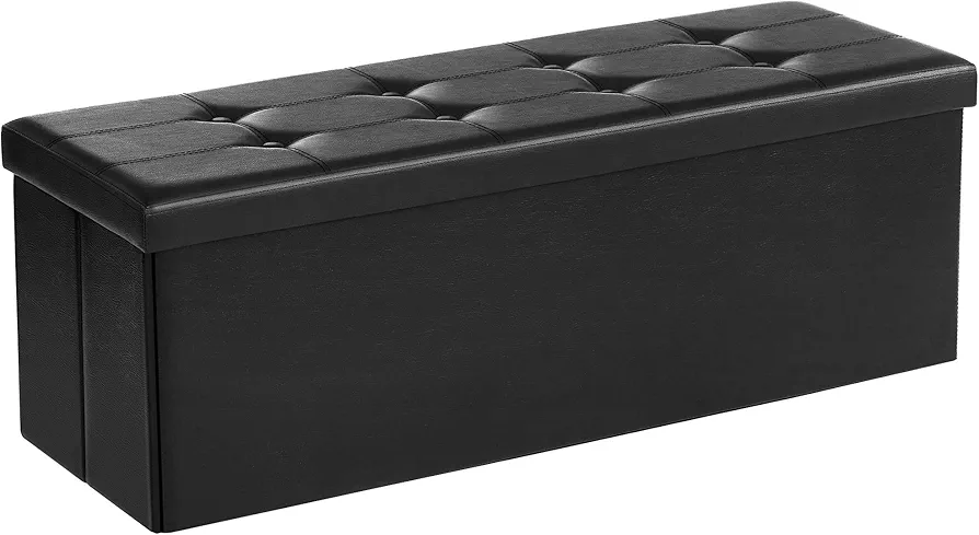 SONGMICS Puff Almacenaje, Baúl de Almacenaje Plegable, 38 x 110 x 38 cm, Taburete Reposapiés, Banco de Cubo, Soporta hasta 300 kg, para Sala de Estar, Dormitorio, Entrada, Negro LSF701