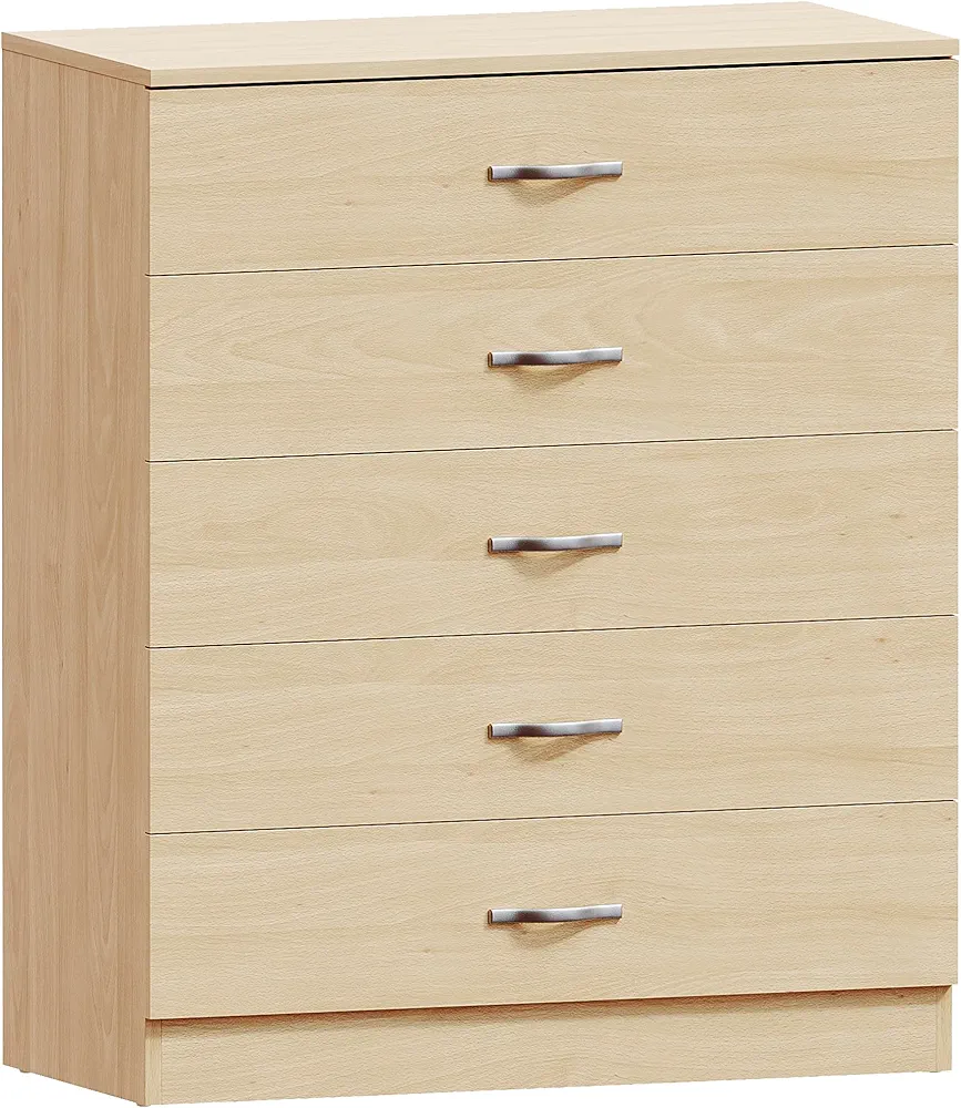 Home Discount Cajonera de Pino, 5 cajones con Tiradores y Corredores de Metal, Soporte de cajón único antiarqueamiento, Muebles de Dormitorio Riano