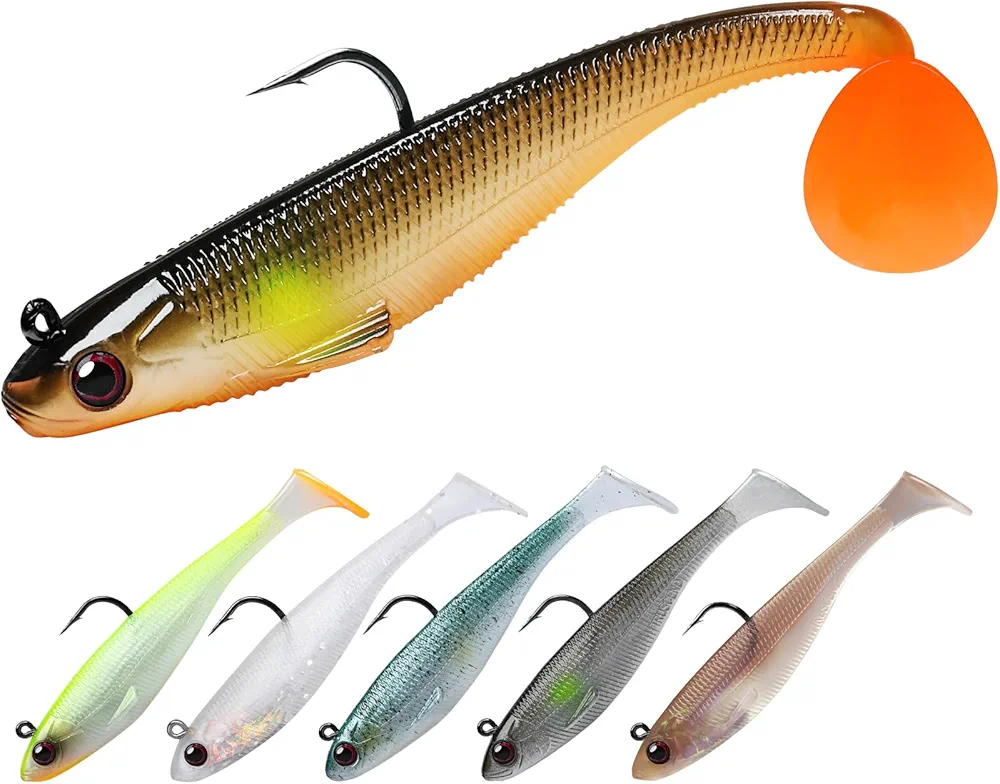 TRUSCEND Pre-Rigged Soft Fishing Lures, Well-Made Easy Catching Lures for Family Fishing, Great Action Swimbaits with Spinner, All-Conditions Fishing Gear for Bass Trout Walleye, Crappie Fishing Jigs