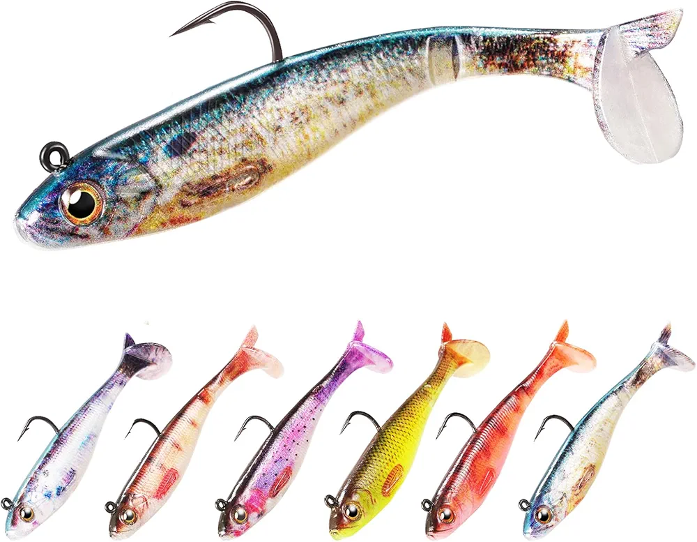 2.5/3.5In Swim Baits for Bass Fishing, Pre-Rigged Jig Heads Soft Plastic Walleye Fishing Lures, Paddle Tail Swimbaits for Bass Fishing, Fishing Bait for Freshwater Saltwater Gifts