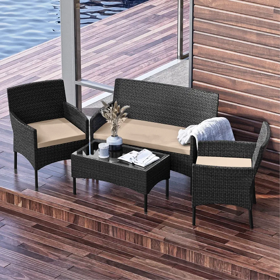 Nestl Outdoor Patio Furniture Sofas, Standard, Black Base/Beige Cushions