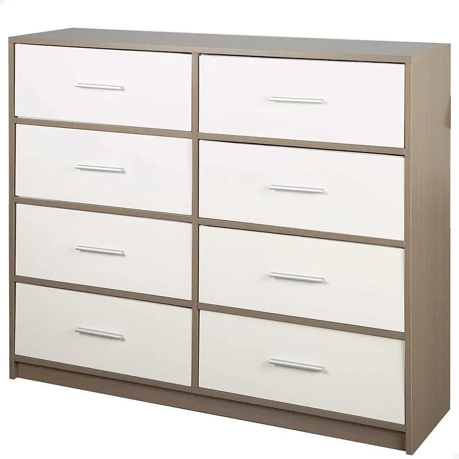 AKTIVE 18416 MAX Home Cómoda Dormitorio Multiusos, Color Gris y Blanco, 8 cajones, 114x30x92 cm, De Madera, Estilo Moderno, Sistema de almacenaje, Organización hogar, Decoración, Mueble vestidor