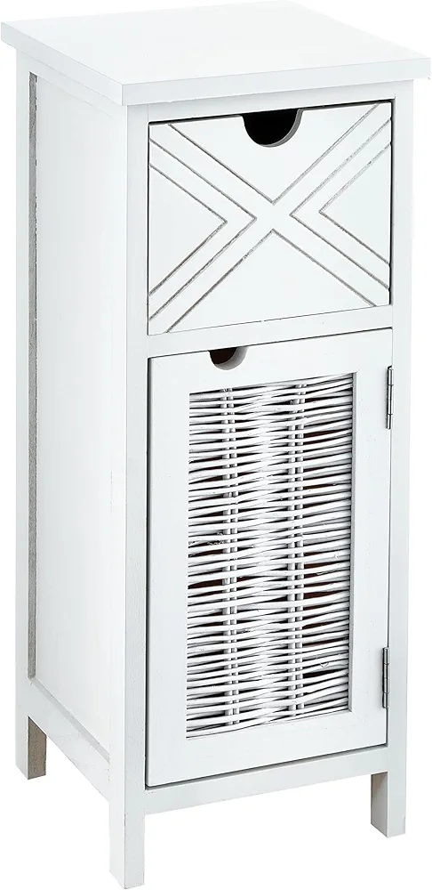 Baroni Home Mesita de Noche de Madera de Paulownia con 1 Cajón y 1 Puerta, Mueble Shabby Chic para Dormitorio, Sala de Estar, Cuarto de Baño, Mueble Multiuso 25x25x60, Blanco