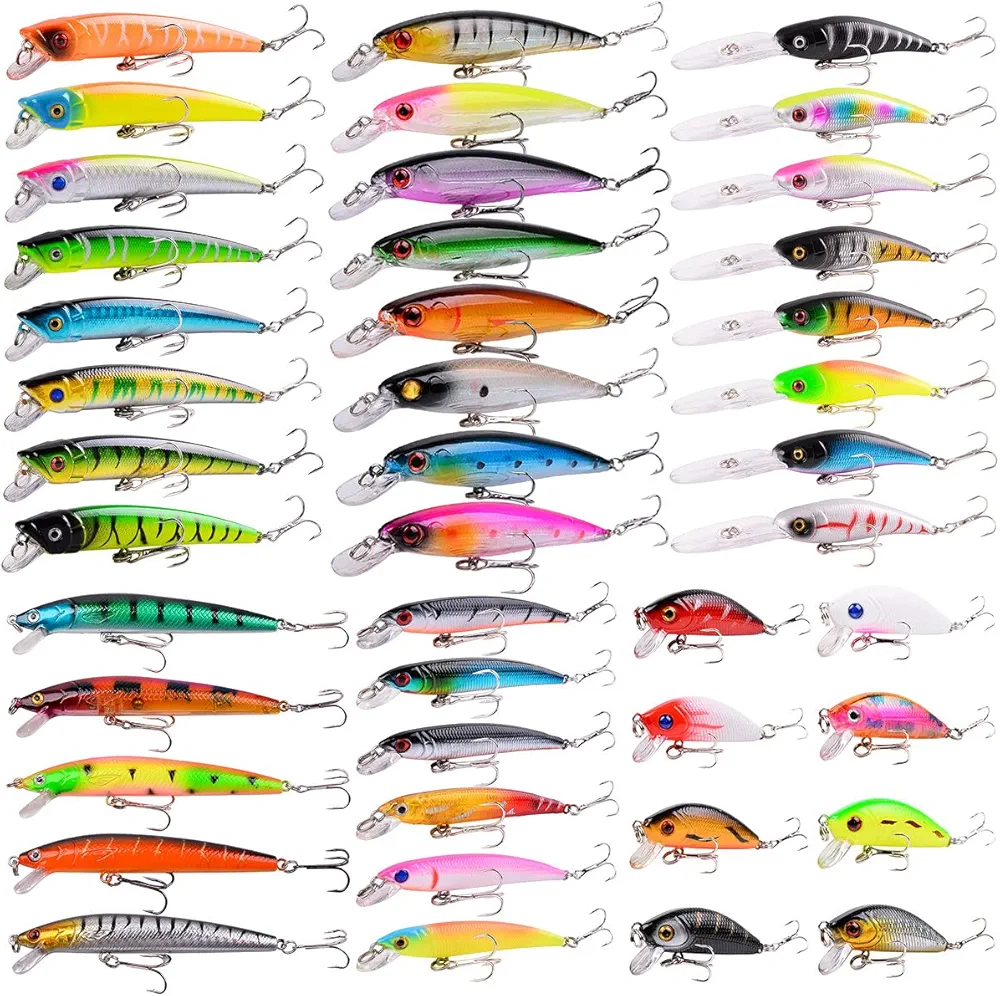 Fishing Lures Kit Mixed Including Minnow Popper Crank Baits with Hooks for Saltwater Freshwater Trout Bass Salmon Fishing