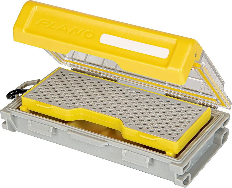 Plano Edge Micro Fly Storage Box, Gray and Yellow, Waterproof and Rust-Resistant Customizable Fishing Tackle Organization