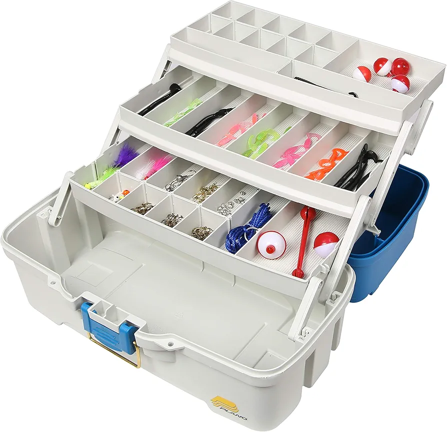 Plano Ready-Set-Fish 3-Tray Tackle Box with Tackle, Aqua Blue/Tan, One Size