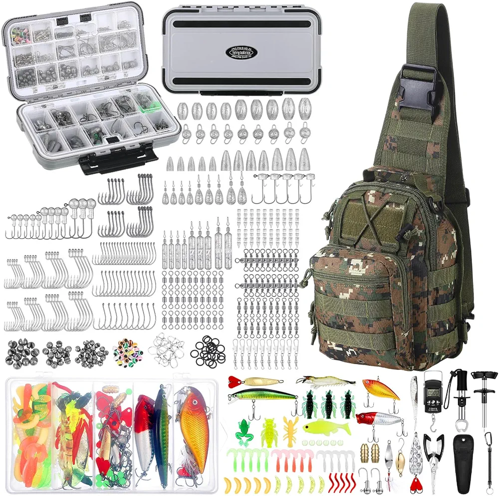 482 Pcs Fishing Tools Kit Fishing Accessories Kit Include Fish Hook Fishing Lures Fish Hook Remover Fish Lip Gripper Fishing Backpack for Men Fishing Gear