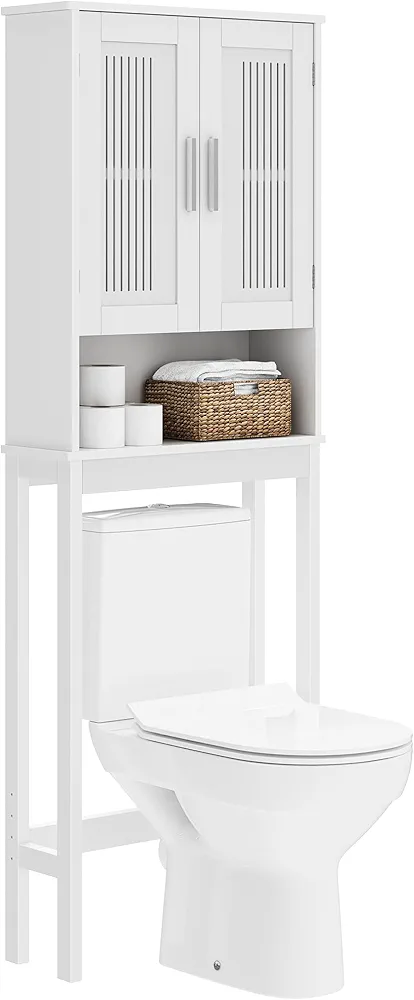 YITAHOME Armario de Baño con 2 Puertas, Estantería sobre Inodoro, Mueble de Baño con Estante Ajustable, Mueble sobre Inodoro, Armario Alto, Armario de Almacenamiento, 60x20x170cm(Blanco)