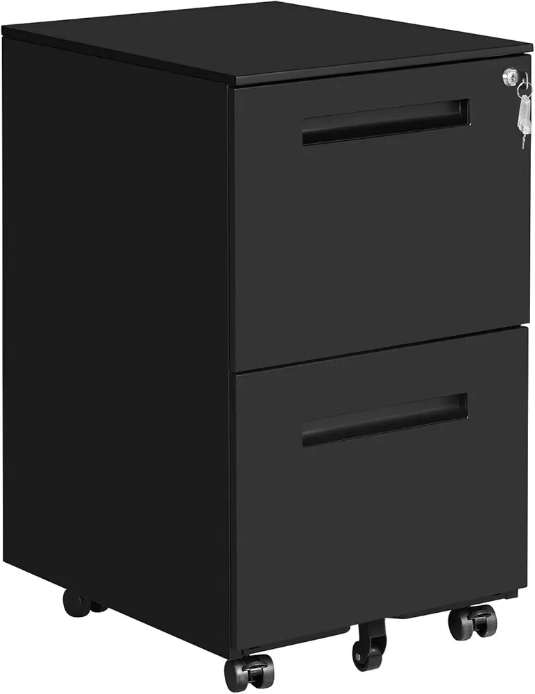 SONGMICS Gabinete de Archivos Móvil, con 2 Cajones, Cierre, para Documentos de Oficina, Carpetas Suspendidas, Premontado, 39 x 50 x 69,5 cm (Largo x Ancho x Alto), Negro Mate OFC52BK