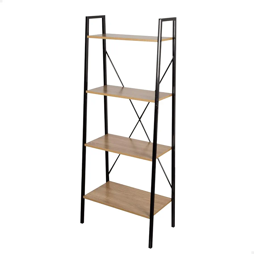 AKTIVE 18419 MAX Home Estantería almacenaje, 4 estantes, 60 x 32 x 148 cm, De Acero y Madera, Fácil Montaje, Resistente y Duradera, Diseño en Escalera, Muebles de salón