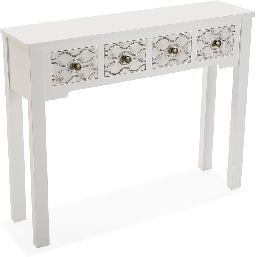 Versa Safira Mueble Recibidor Estrecho para Entrada o Pasillo, Mesa Consola, con 4 cajones, Medidas (Al x L x An) 79 x 25 x 97 cm, Madera, Color Blanco y Marrón